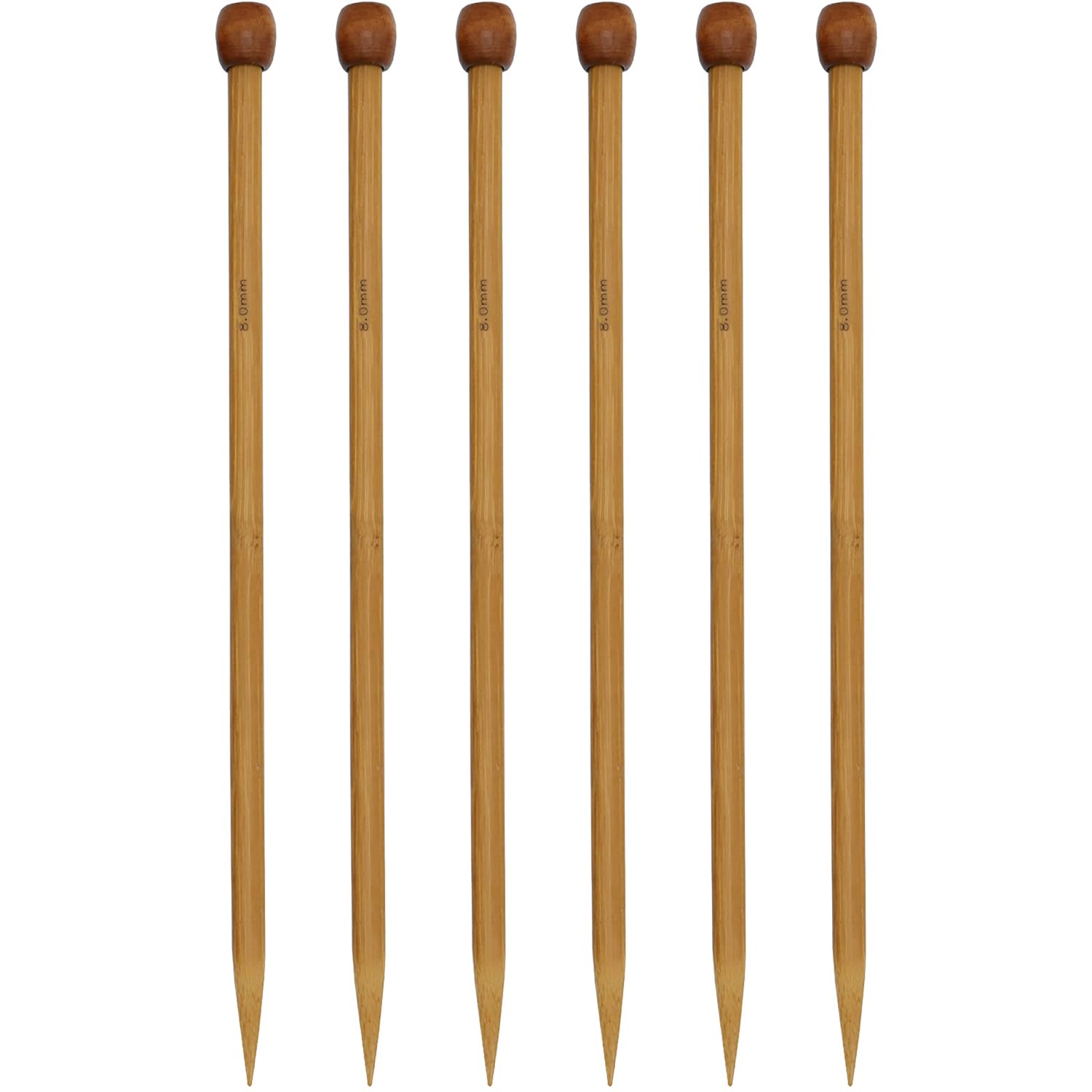 6Pcs 8mm Wooden Knitting Needle Straight Single Pointed US Size 11 for DIY Yarn Craft Set,Socks,Sweater, Nice Gift for Women Adults Kids Children Beginners