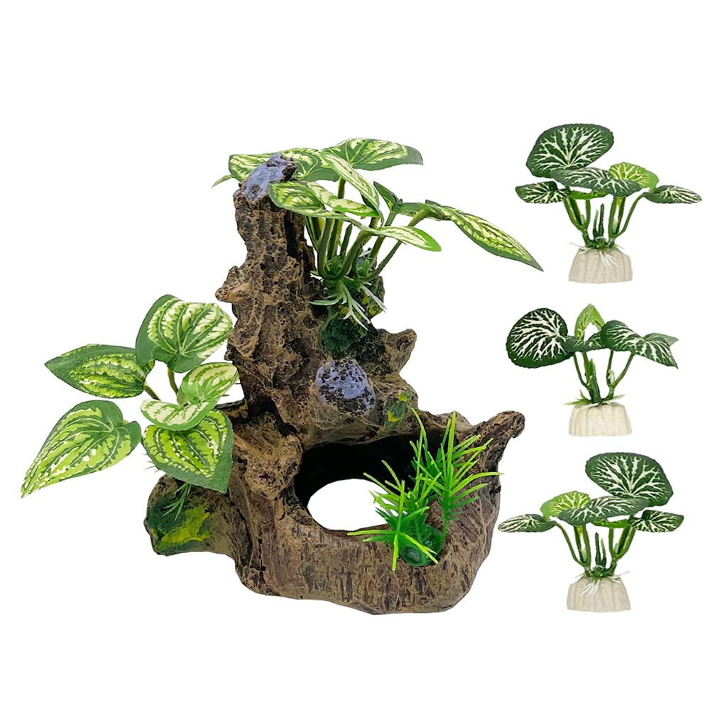 Fish Tank Decorations Aquarium Decoration Small Ornaments Accessories Betta Fish Hides Cave Rest Soft Silk Leaf (A-Set) (A-set) โ image 1