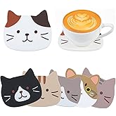 Nogeqi 6 Pcs Cat Coasters, Silicone Cute Coasters Easy to Clean, Fun Coaster Non Slip Hot Pads for Drinks Home Gift, Coffee Table Dinning Room Decorations Decor for Cat Lovers