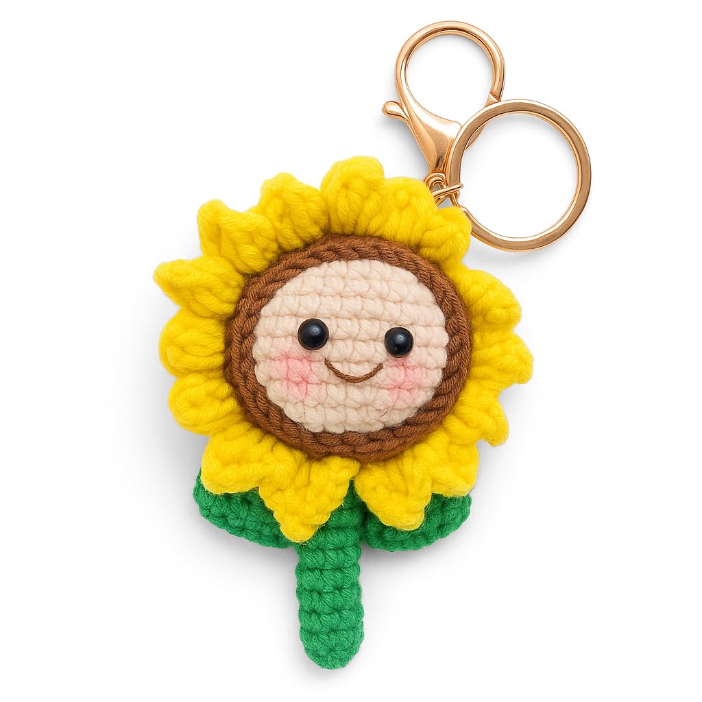 Photo 1 of *MISSING EYE* MyfavoriteK Handmade Crochet Sunflower Keychain for Women Girls, Handbag Purse Charm Cute Key Chain for Car Keys Smiley Gift (Sunflower)