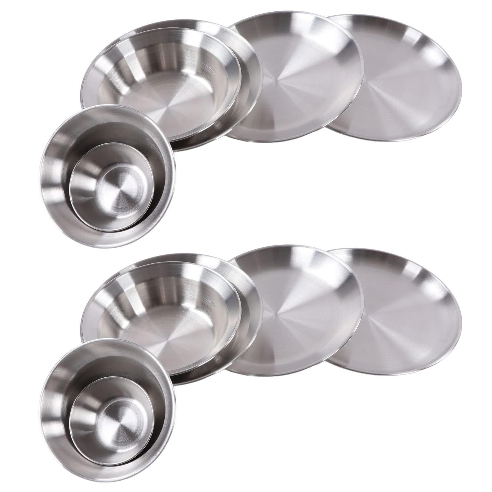 Stainless Steel Camping Plates and Bowls set, 12PCS Portable Tableware Cookware with Storage Bag, 3.5inch to 9.1 inch, Camping Dish Set for Backpacking, Camping, Hiking, Beach,Outdoor