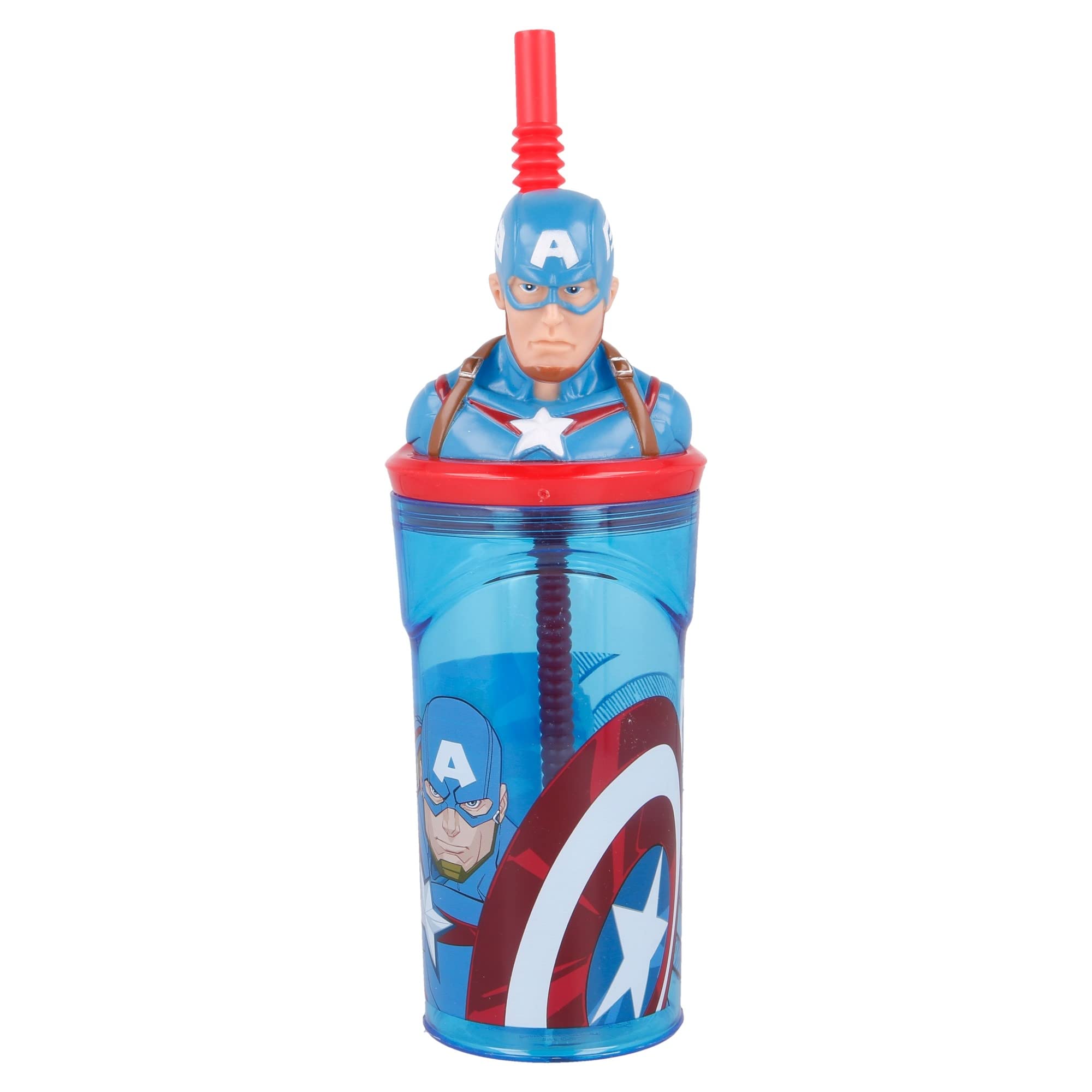 Stor Avengers Comic Heroes Captain America Reusable Children's Tumbler with Straw and Lid with 3D Figurine and 360 ml Capacity