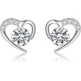 Reffeer Solid 925 Sterling Silver Cute Love Heart Stud Earrings for Women Teen Girls CZ Heart Earrings Stud Hypoallergenic