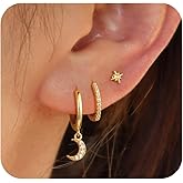 Picuzzy 14K Gold Plated Hoop Earrings Set for Women, 3 Pairs Dainty Dangle Stud Cubic Zirconia Earrings Trendy Earrings Stack Non Tarnish 14K Gold Plated Jewelry for Women Christmas Gifts
