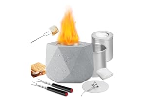 AIKAMI Tabletop Fire Pit Bowl, Concrete Tabletop Fireplace Indoor Outdoor ASTM Certified Smores Fire Pit Portable Rubbing Alcohol Burner Smores Maker kit Odorless for Patio Balcony Camping Decor Gift Gray