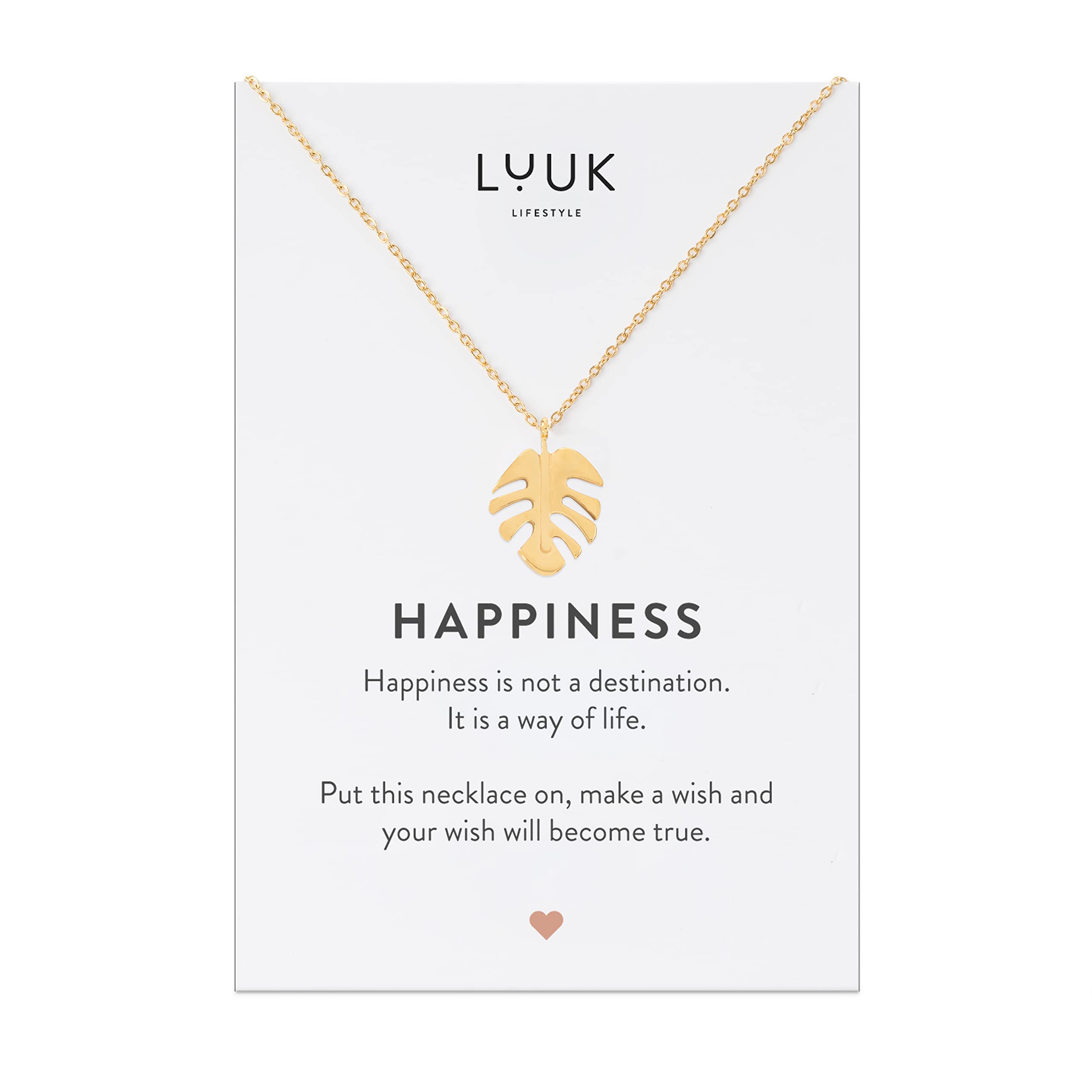 LUUK LIFESTYLE Stainless Steel Pendant Necklace for Women Waterproof 50cm Chain Modern Necklace Gift for Her Gold Monstera Leaf