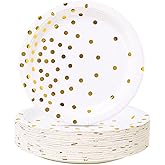 CENLBJ White and Gold Paper Plates 100PCS,7inch Gold Dots Dessert Plates,Disposable Party Supplies for Birthday,Wedding,Bridal Showers,Christmas,Anniversaries,All Occasions
