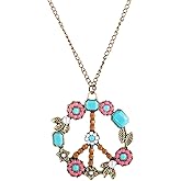 QLUYCKW Bohemian Peace Sign Necklaces Handmade Vintage Colorful Hippie Flower Beads Turquoise Anti War Pendant Necklace Hippie Accessories Jewelry