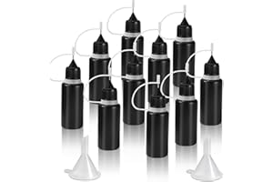 HARSKIYER 10ml Precision Tip Applicator Bottle, 10 Pcs Black Fine Needle Tip Squeeze Bottles with 2 Mini Funnel, Fine Line Applicator wtih Leak-Proof Caps for DIY, Paint, Quilling, Craft, Acrylic