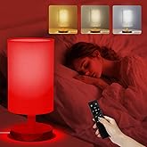 Red Light Lamp for Bedroom, Nightstand Lamp with 670nm Red &amp; 3000-6500K White Light, Remote Control, Timer, Night Light, Dimmable LED Bedside Table Lamp with Memory Function, Wood Base &amp; Fabric Shade