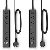 2 Pack Power Strip Surge Protector-5 Widely Spaced Outlets 3 USB Ports(1 USB C Port),1250W/10A with 5Ft Extension Cord, Power