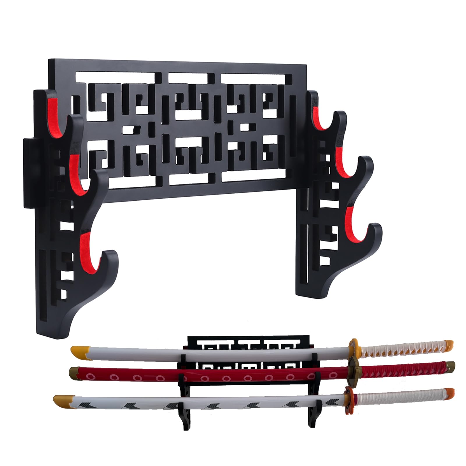 Dfdvye Sword Holder Katana Wall Mount 3 Tier Velvet Padded Katana Stand Samurai Stand Samurai Sword Display Stand Wand Wakizashi Sword Stand
