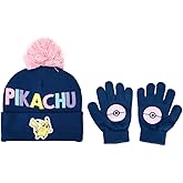 Pokemon Pikachu Kids Navy Knit Cuff Pom Beanie and Glove Set