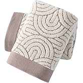 YiLUOMO Ribbed Striped Hand Towel Set of 2 Soft 100% Cotton Geometric Arc Pattern Ultra Absorbent Modern Brown Border Decorative Hand Towels for Bathroom 13 x 29 Inch