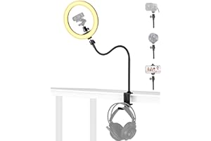 Webcam Ring Light with Clamp Stand, 24-inch Webcam Arm Mount Holder with 10-inch Selfie Light and Headphone Hook compatible w