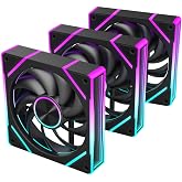 RUIX V8 Prism 120mm ARGB PWM Computer Case Fan 3-Pack, Mirror Design, High-Performance Cooling for Gaming PC- Black, Forward