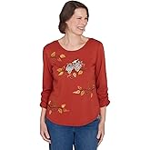 Alfred Dunner Women's Classics Nuzzling Owls Ruched Sleeves Top