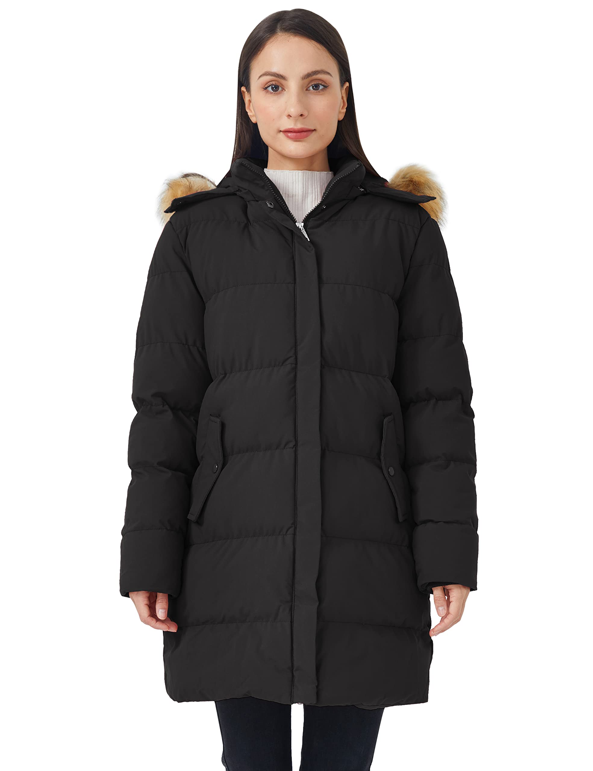 WenVen Women's Winter Thicken Puffer Coat Warm Jacket with Faux Fur Removable Hood
