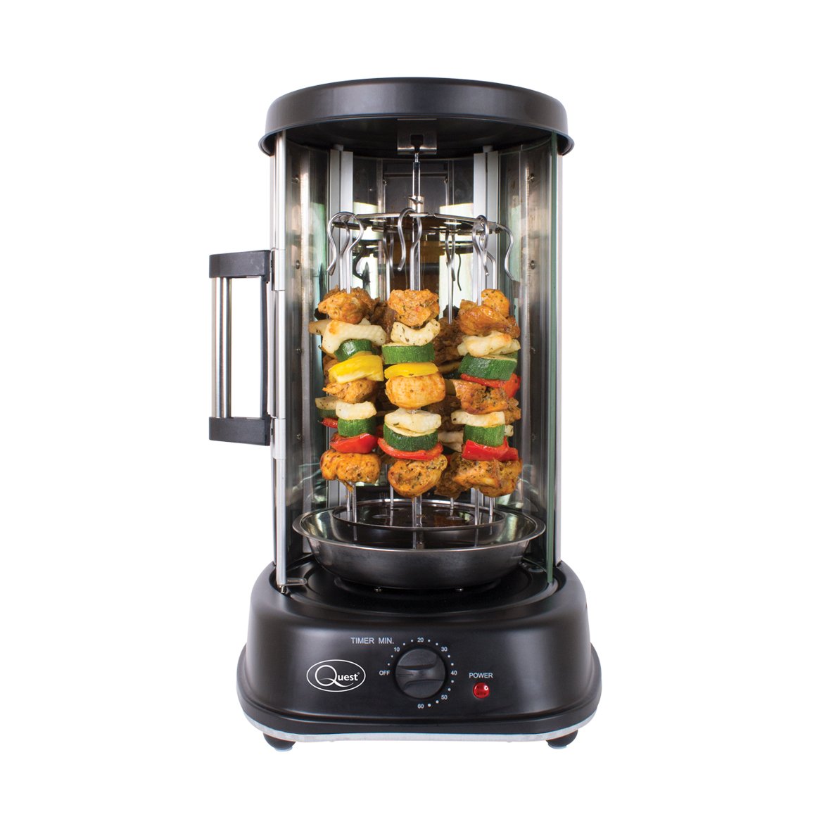 Quest 34020 Electric Rotisserie Grill/Kebab Machine with 7 Skewers / 21 Litre Roasting Capacity / 60 Minute Timer/Sliding Glass Door/Auto Shut-Off / 1500 W