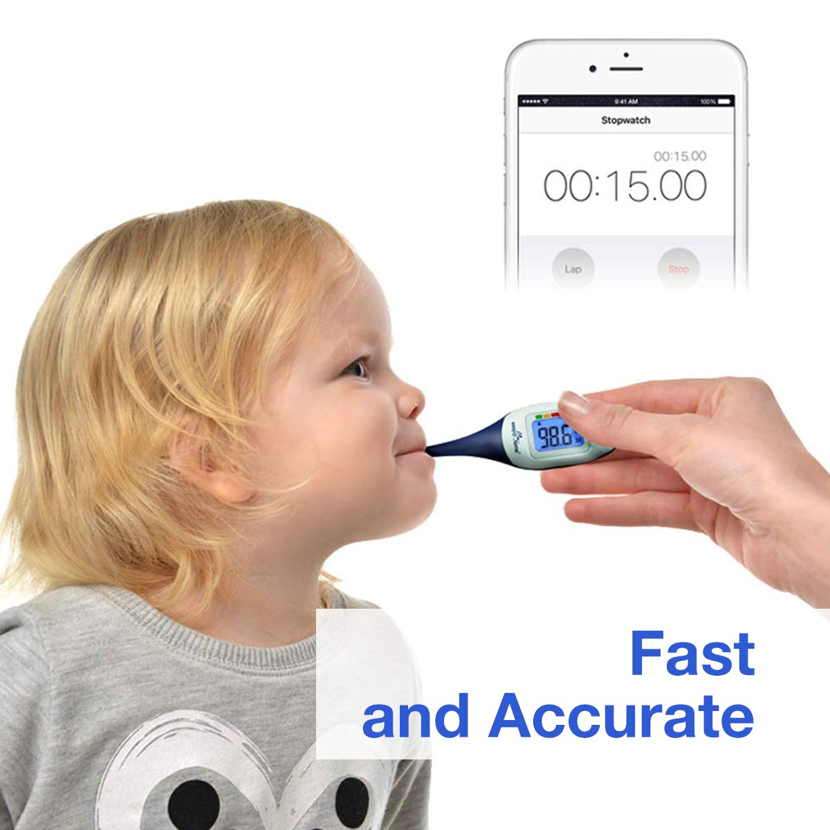 Easy@Home Digital Medical Baby Fever Oral Thermometer, Rectal or Axillary Underarm Body Temperature Measurement with Backlit LCD Display, Waterproof Flexible tip,Test Completion & Fever Alarm-EMT-026