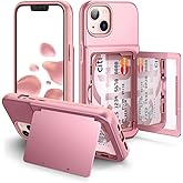 WeLoveCase for iPhone 13 / iPhone 14 Wallet Case with Credit Card Holder & Hidden Mirror, Two Layer Shockproof Heavy Duty Protection Cover Protective Case for iPhone 13/14 6.1 Inch-Rose Gold