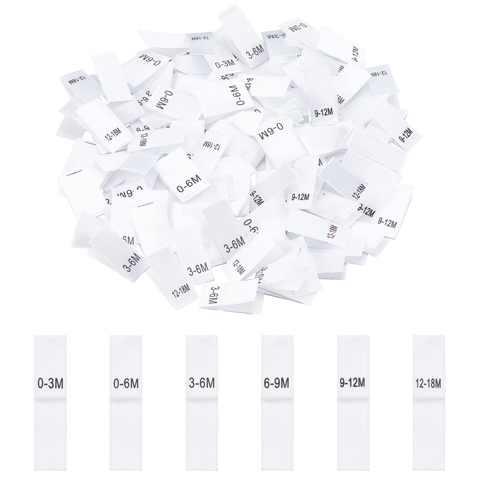 NBEADS 600 Month Clothing Labels, 6 Styles Fabric Sewing Labels Embroidered Size Labels for Clothes to Sew on Clothes, White