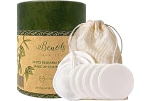 Benols Beauty Bamboo Makeup Remover Pads - Reusable Cotton with Laundry Bag - Washable Face and Eye Makeup Remover Pads (Desi