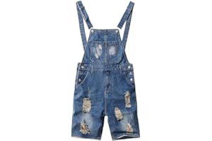 Sokotoo Men's Slim Ripped Blue Denim Bib Overalls Shorts