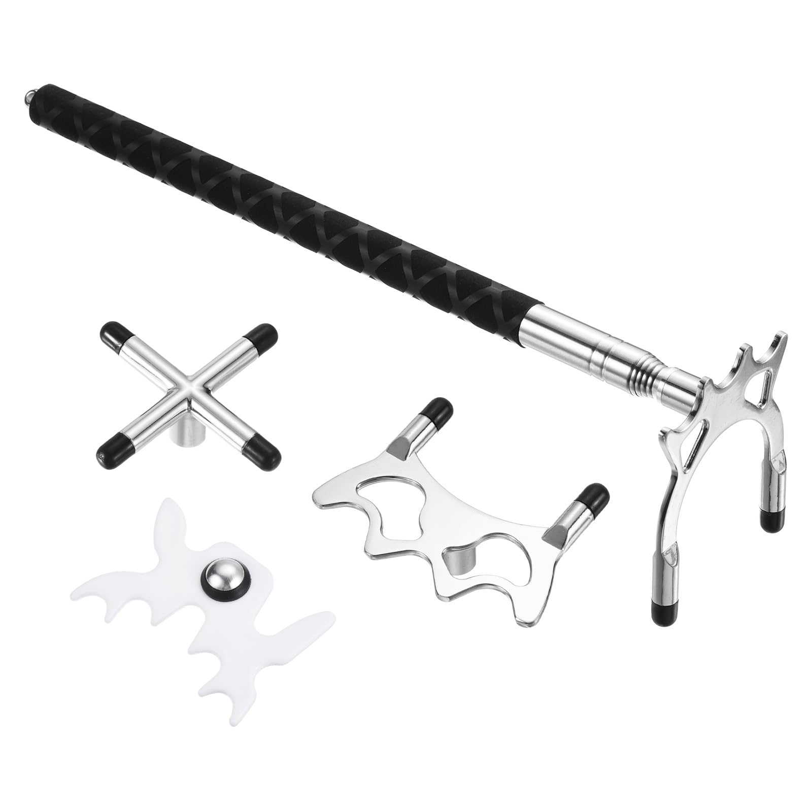 PATIKIL Retractable Billiards Cue Stick Bridge, Silicone Pool Cue Accessory with Removable Metal Low/High/Cross Bridge Head for Pool Table Competition, Silver/White