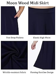 Moon Wood Women's Plus Size Midi Skirt High Elastic