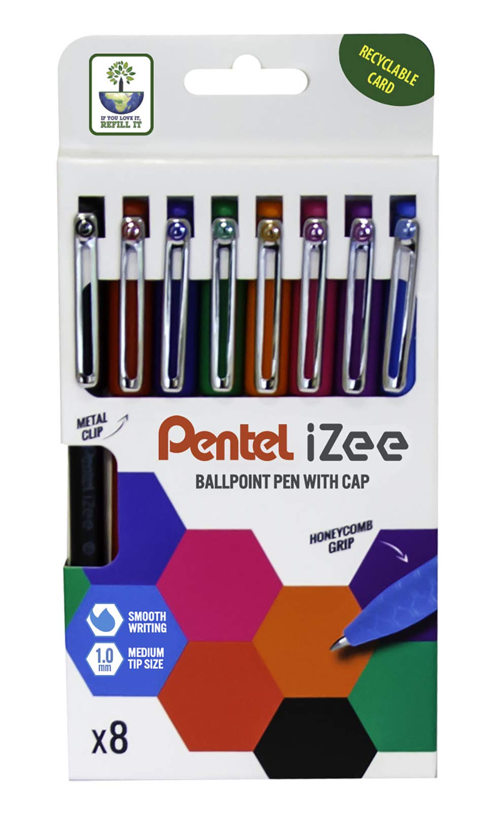 Pentel iZee 1.0mm Ballpoint - Assorted 8pc Wallet