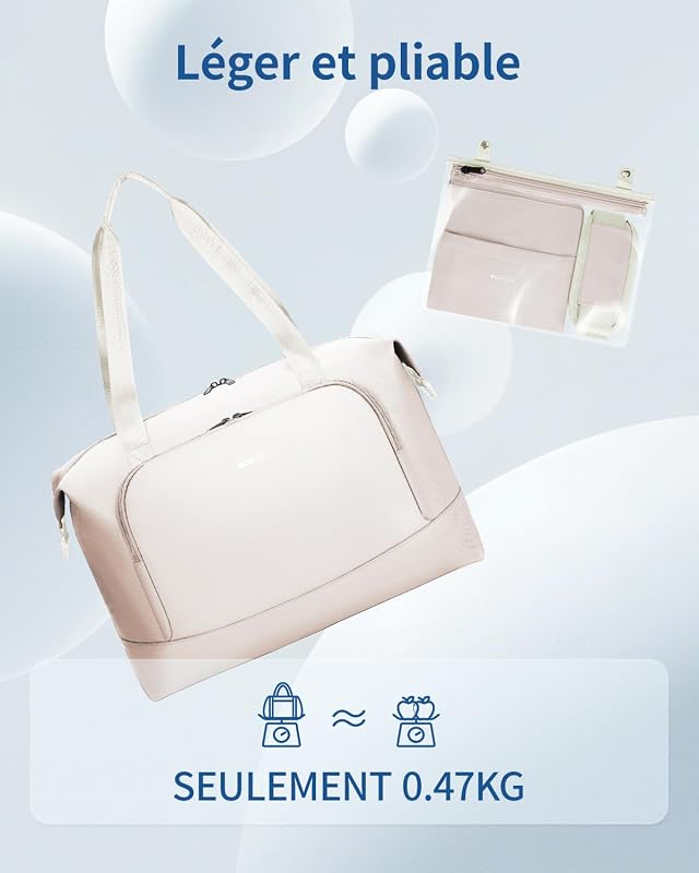Sac de Voyage Femme, Bagages Cabine 45x36x20 Easyjet, Sac Voyage Cabine avec Amovible Poche Humide, Sac Avion Weekend, Bagage à Main Valise Léger Imperméable, d'Hôpital, Week-End, Beige, 30L