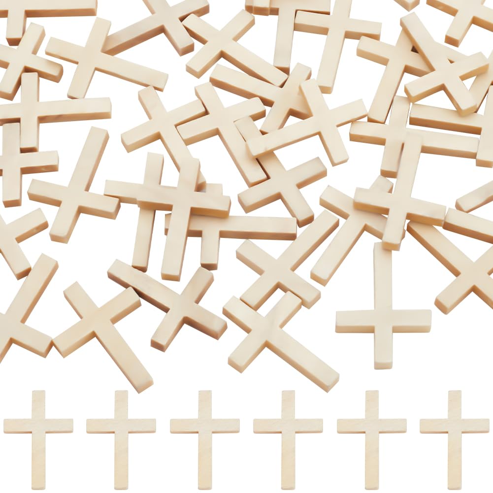 SUNNYCLUE 50Pcs Wood Cross Beads Easter Crosses Beads Large Wooden Crosses Center Crucifix Holiday Beading for Bead Assortments Easter Necklace Earring Crafting Supplies Women Accessories