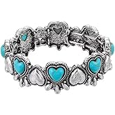 Todu Turquoise Bracelet for Women Bohemian Vintage Ethnic Heart Turquoise Stretch Bangle Western Cowgirl Cowboy Boho Jewelry