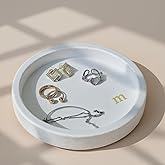 COLLECTIVE HOME - Velvet Jewelry Tray, 6" Monogrammed Jewelry Dish, Smooth Velour Display Dish for Rings, Earrings, Necklaces, Makeup, Personalized Gifts for Women (White-m)