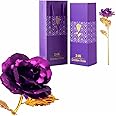 TINYOUTH 24K Purple Rose Flower, Gold Dipped Rose 24K Forever Rose with Gift Box and Bag for Lover Mother Friends, Christmas Thanksgiving Wedding Anniversary Mother's Day Valentine's Day