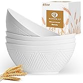 BUSOKIP 65 OZ Big Bowl Set - Wheat Straw Bowls Unbreakable Salad Bowls Set of 4, Plastic Bowl Reusable for Kitchen, Camping, Party, Popcorn, Microwave & Dishwasher Safe Bowl (White)