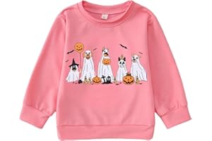 SOFEON Toddler Halloween Ghost Dog Sweatshirt Girl Boy Doggy Pumpkin Pullover Spooky Season Crewneck Long Sleeve Shirt Tops