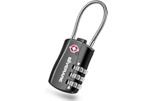 GIVERARE TSA Approved Luggage Locks, Combination Travel Cable Lock, Re-settable 3-Digit Padlocks with Alloy Body, Keyless Travel Sentry Accepted Padlock for Gym Locker, Golf Bag Case, Backpack-Black