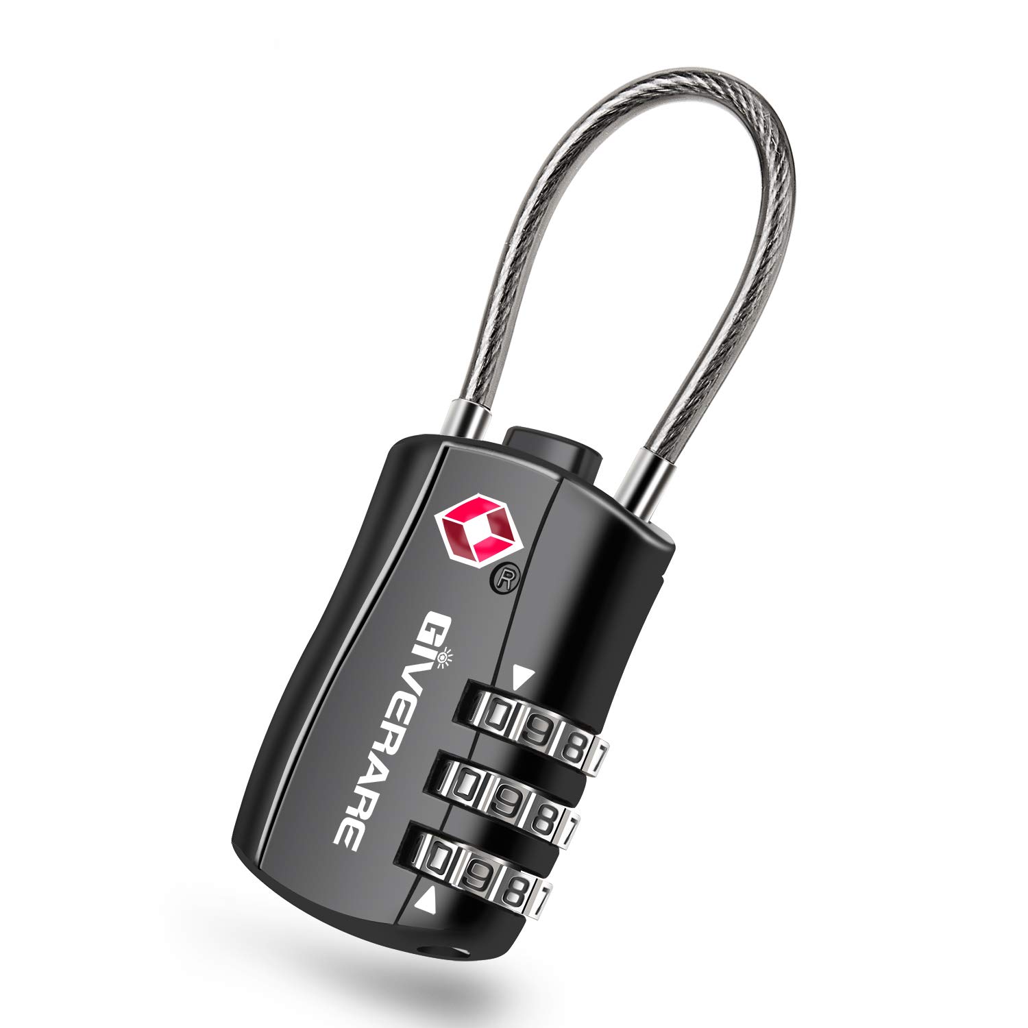 Photo 1 of GIVERARE TSA Approved Luggage Locks, Combination Travel Cable Lock, Re-settable 3-Digit Padlocks with Alloy Body, Keyless Travel Sentry Accepted Padlock for Gym Locker, Golf Bag Case, Backpack-Black