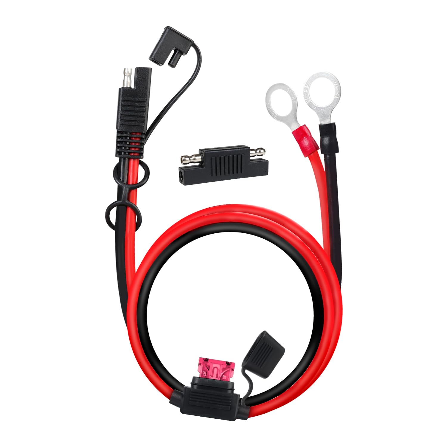 Photo 1 of 1 Pack TMH 3 FT, SAE to O Ring Terminal Harness with 40A Protection Fuse Quick Disconnect Plug, 10 AWG Ring Terminal Assembly Battery Extension, for Motorcycles, Cars, ATVs