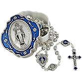 Catholic Rosary Beads with Metal Keepsake Gift Box Set