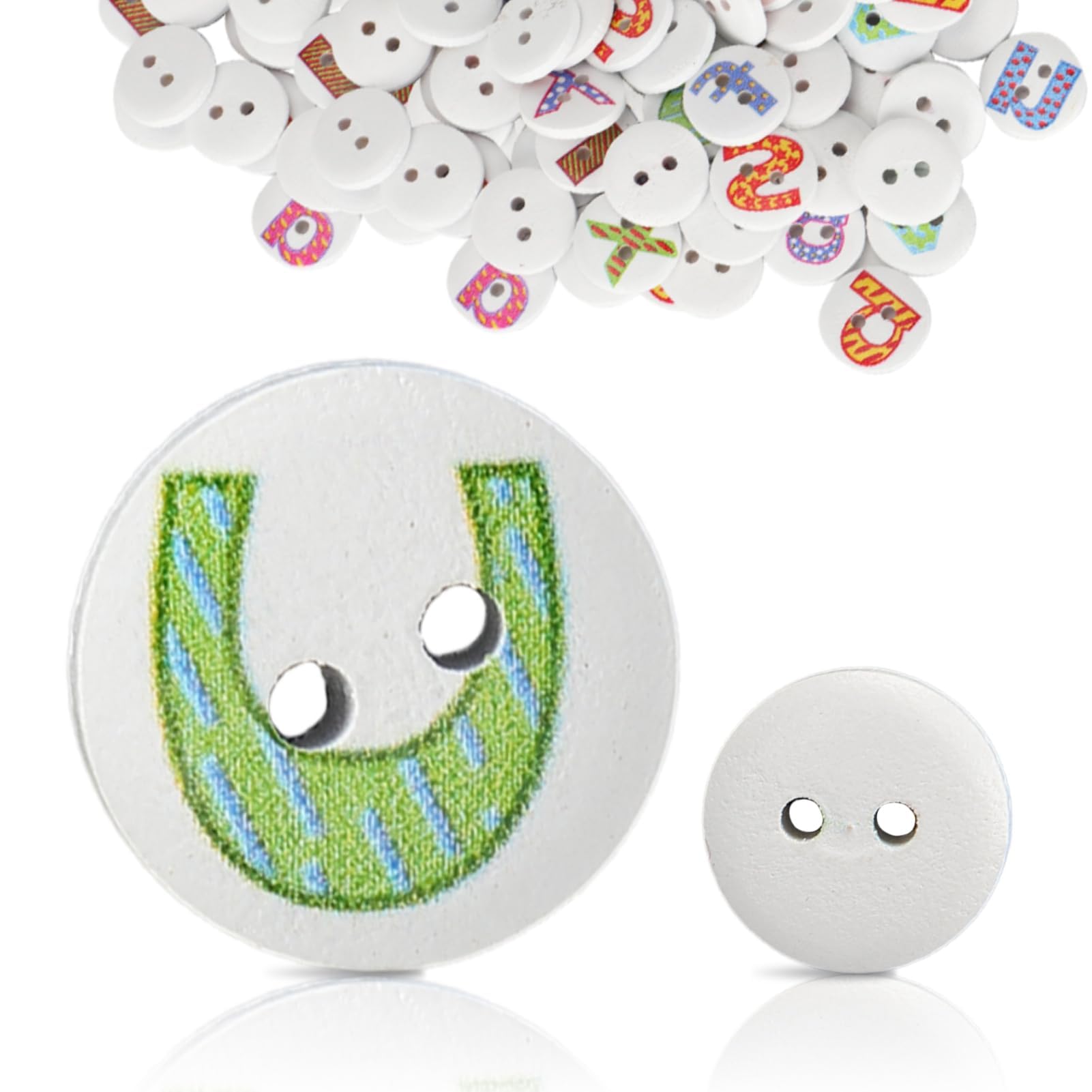 Pack of 200 Round Shaped Alphabet Painted Buttons 2 Hole 15mm Letters Alphabet Buttons Swingbuttons English Letters Painting Decoration for Clothes Craft