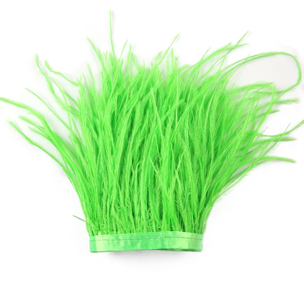 2 Yards 10-15cm Fluffy and Soft Ostrich Feather Fringe Trim for DIY Sewing Crafts (Apple Green #010)
