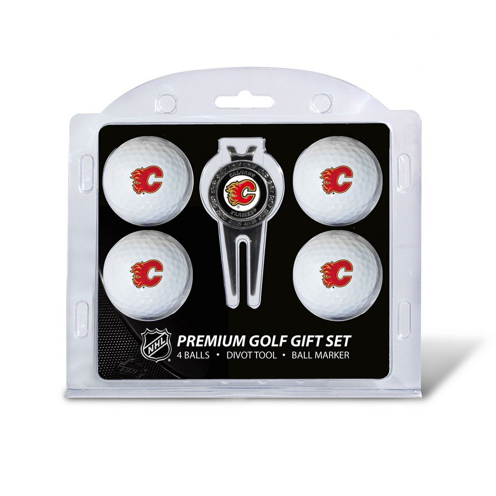 Team Golf NHL Calgary Flames 4 Golf Ball And Divot Tool Set Regulation Size Golf Balls (4 Count) & Divot Tool with Removable Double-Sided Magnetic Marker
