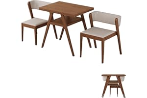 ANYWAYSWOOD soild wood 3-Piece Bistro dining table set,Bistro Stacking table and chairs set of 2 with Padded Seat, Dinette for Kitchen, Dining Room, Patio,Tavern, Balcony,Compact Space-Saving (Walnut)
