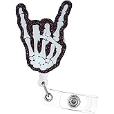 Skull Hand Skeleton Badge Reel - Funny Horror Badge Clip Retractable with ID Clip for Nurse Nursing Name Tag Card Cute Xray Badge Holder for Halloween Doctor Teacher Student Assistant Staff Office