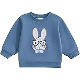GINEVSAL Toddler Baby Girl Boy Easter Outfits Bunny Embroidery Round Neck Long Sleeve Sweatshirt Pullover Top Fall Clothes