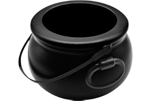 SpinLaLa 8" Plastic Black Cauldron Kettle Halloween Candy Bowl, Large Witch Cauldron Pot Bucket for Halloween Decorations Trick or Treat Party Supplies