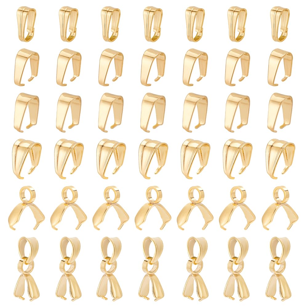 UNICRAFTALE 90Pcs 6 Styles Stainless Steel Pinch Clips Ice Pick Pinch Bails Golden Snap On Bails Hook Pendant Clip Clasp Metal Connector Clasps for DIY Necklace Jewelry Making